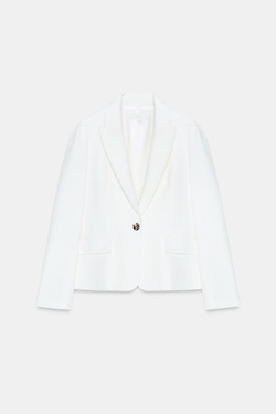 ZARA ПРИТАЛЕННЫЙ БЛЕЙЗЕР С ВЫРАЖЕННЫМИ ПЛЕЧАМИ, ЖЕЛТОВАТО-БЕЛЫЙ