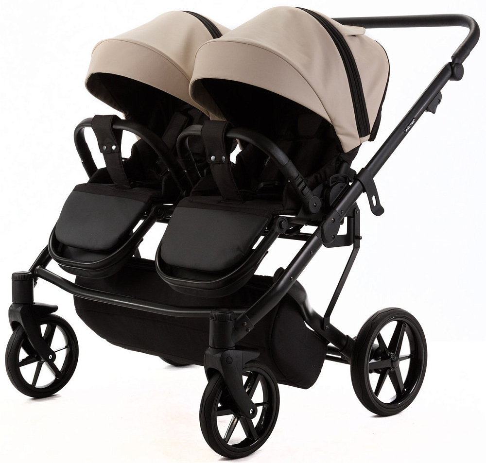 Детская коляска для двойни Adamex Leo Duo Deluxe 3 в 1 DUO-SA7 (СВ.БЕЖЕВАЯ КОЖА)