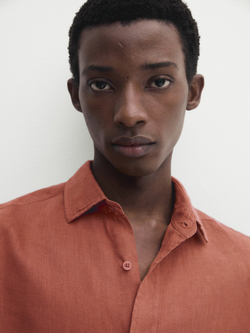 Massimo Dutti Рубашка классического кроя из 100% льна, оранжевый