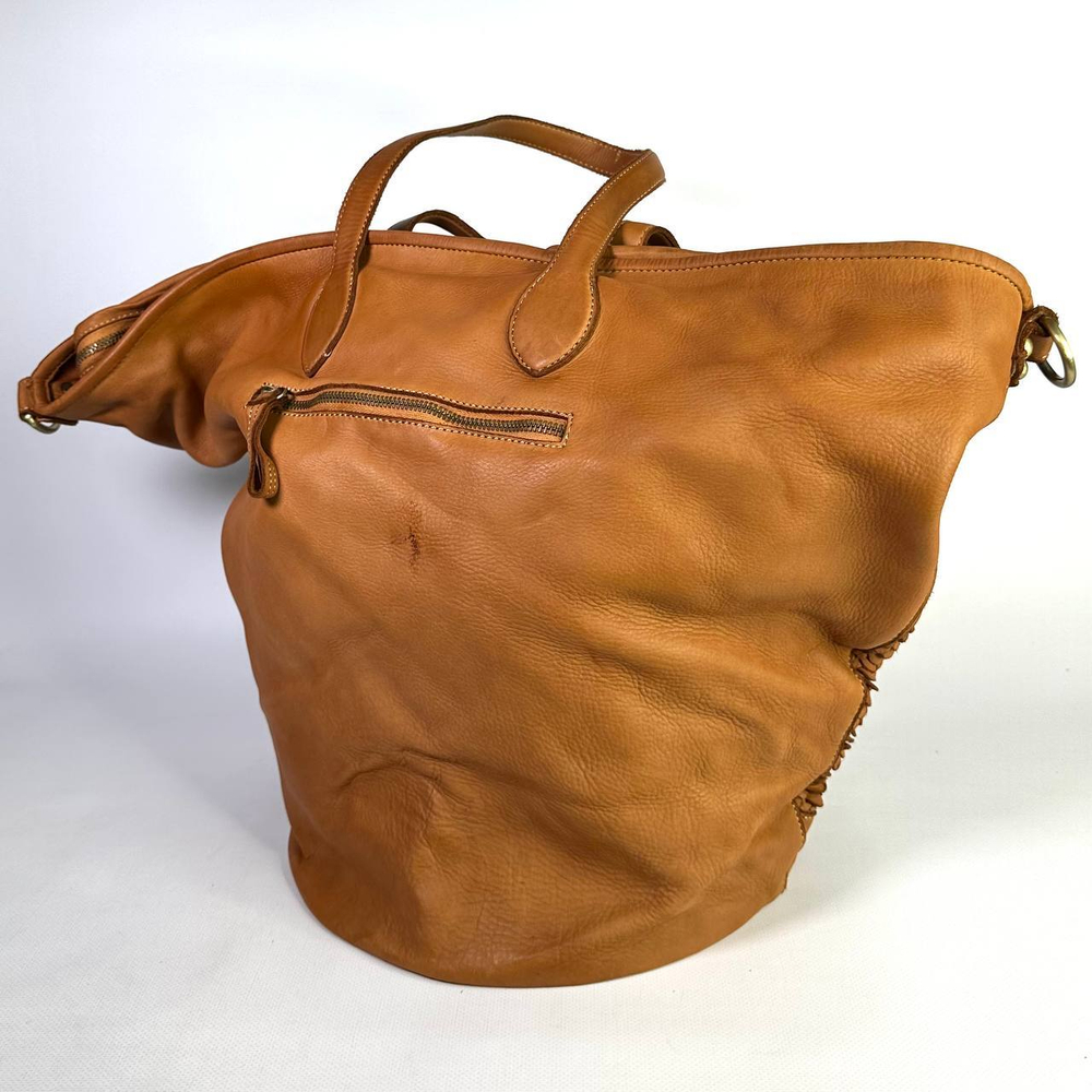 Женская большая плетеная сумка цвета whisky