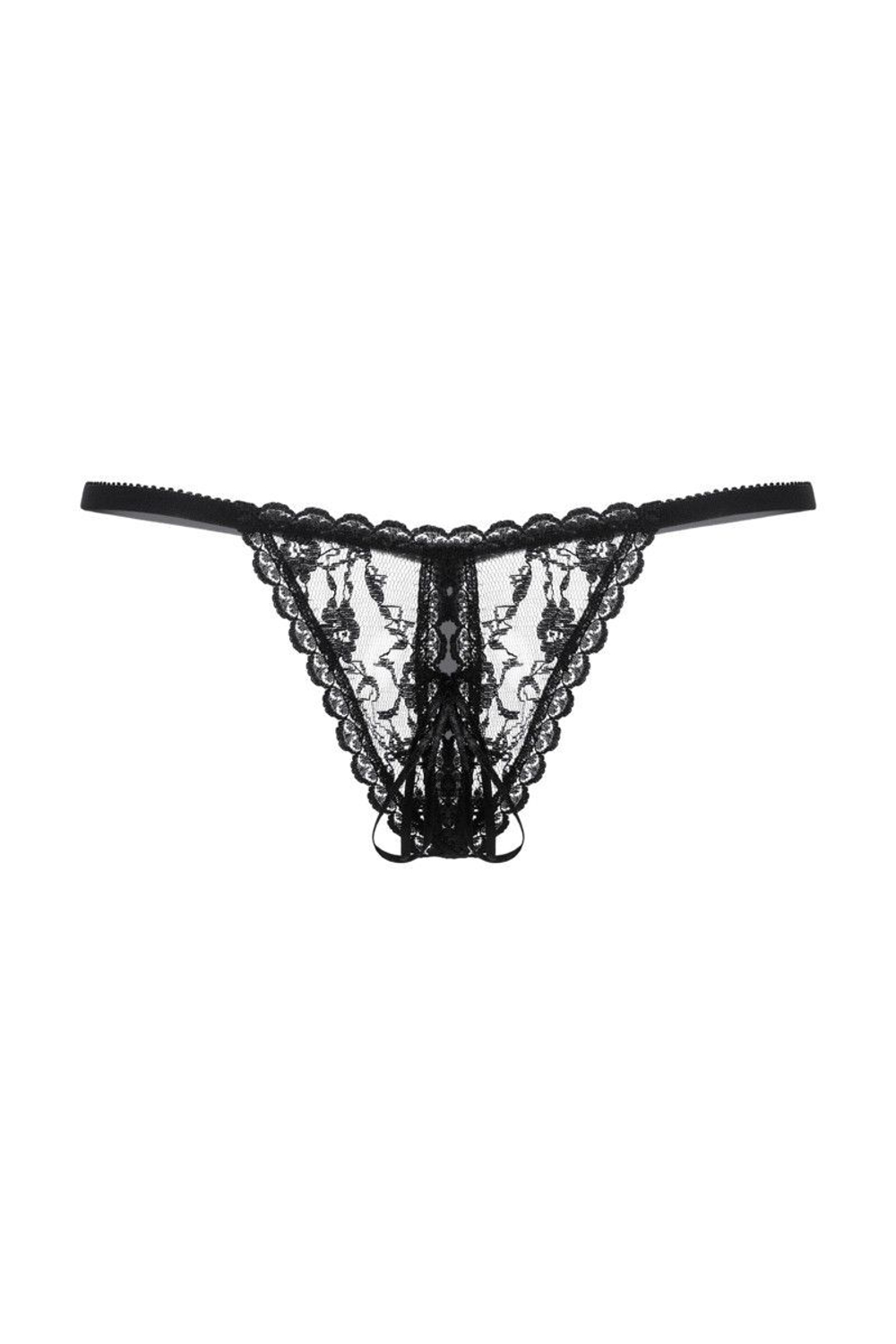 Черные ажурные трусики с вырезом и завязочкой