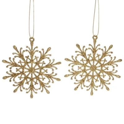 Подвески в блестках «Снежинки волшебные» 9 см (набор 2шт), золото