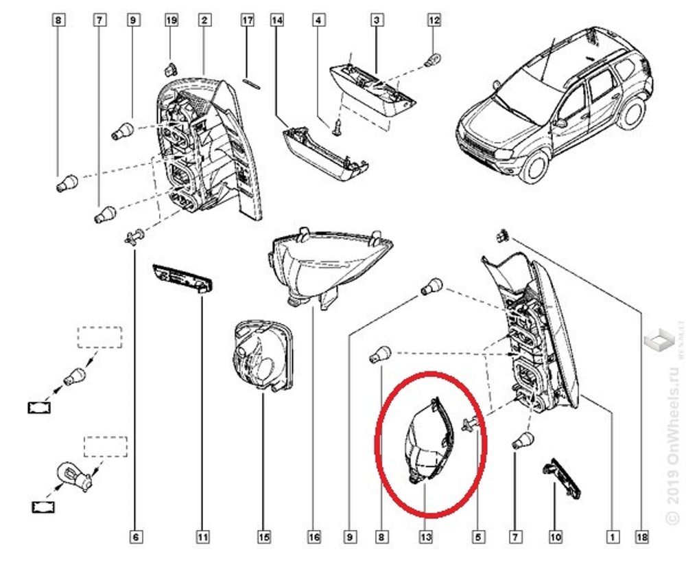 Фонарь задн. п/туман. Renault Duster прав. с 2015 г. в бампер (Renault)