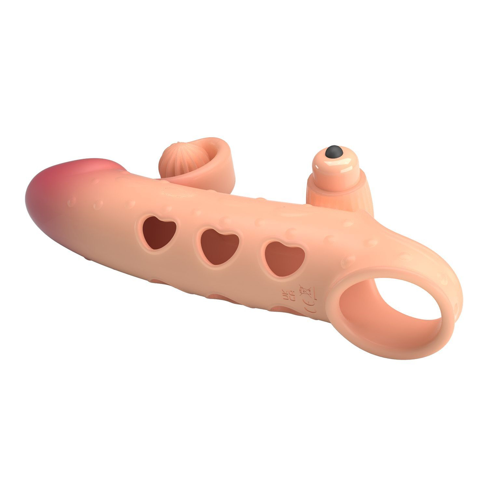 Телесная вибронасадка на пенис с подхватом мошонки - 20 см. (Цвет: телесный)