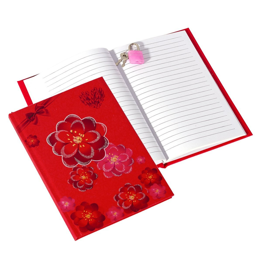 Записная книжка в футляре 14,5 см * 21 см, 7БЦ, Alingar, ламинация, глиттер, замочек, 42 л., линия, "Букет цветов", красный