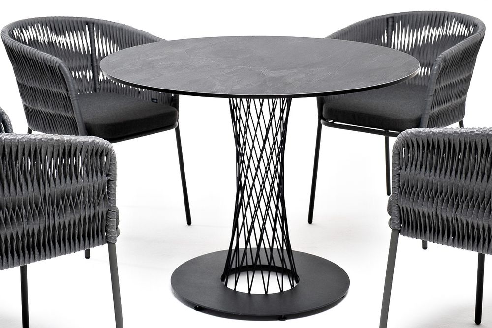 "Диего" обеденная группа на 4 персоны со стульями "Бордо" плетения колос, столешница "серый гранит"