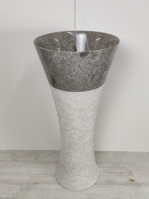 Раковина напольная из мрамора Pedestal Cream/Greey MN-390 (40*40*90 см)
