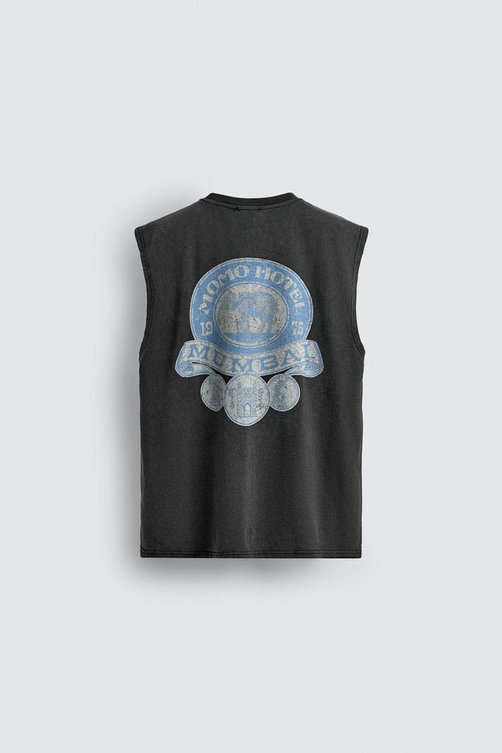 ZARA МАЙКА С ЭФФЕКТОМ ПОТЕРТОСТИ С ПРИНТОМ, АНТРАЦИТОВО-СЕРЫЙ