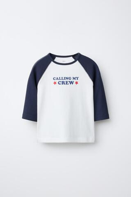 ZARA ФУТБОЛКА РЕГЛАН С НАДПИСЬЮ ИЗ МОДАЛА, ТЕМНО-СИНИЙ/БЕЛЫЙ