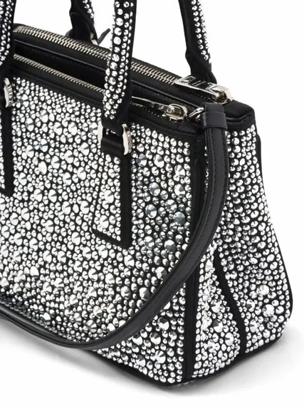 Мини-сумка-тоут Prada Galleria с кристаллами серебряный