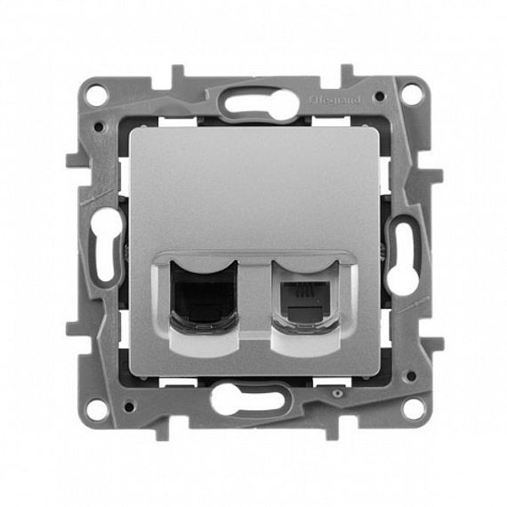 Розетка RJ45 + RJ11 Legrand Etika двойная алюминий 30198