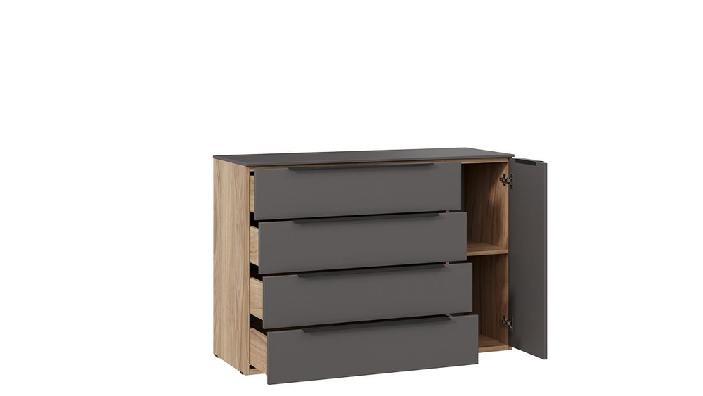Комод для одежды с ящиками и полками Яблоня Беллуно/Графит софт 4 ящика 120х45х84 см
