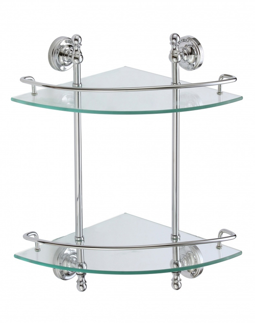 31082 Угловая стеклянная 2-я полка (ХРОМ) GANZER (5/1шт)