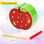 Сортер-рыбалка магнитный деревянный развивающий "Яблоко", BRAUBERG KIDS, 665244