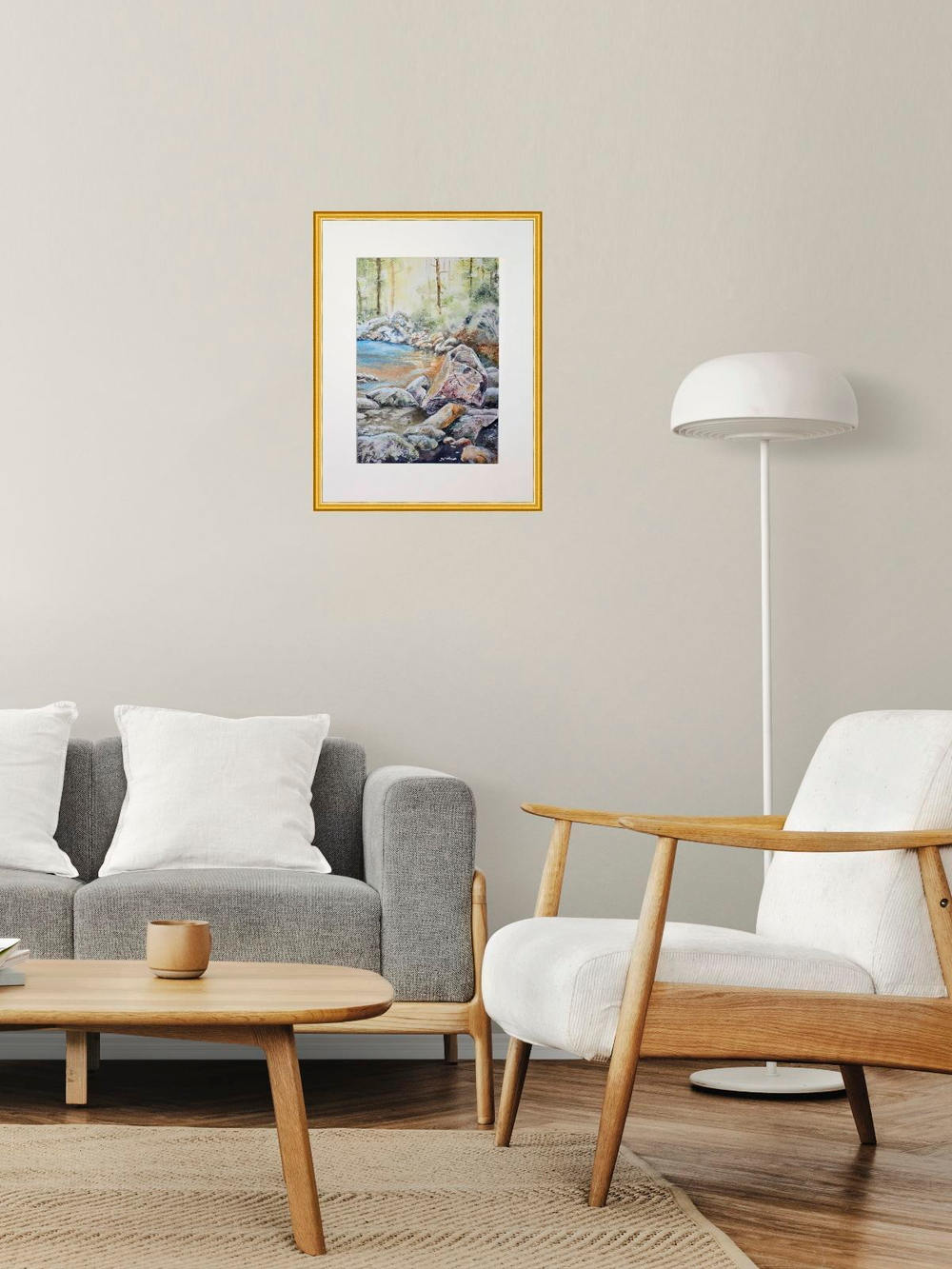 Картина авторская акварельная в паспарту 30х40 см на стену для интерьера "У кромки воды"