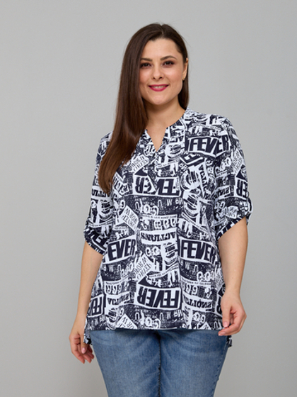 Блузка БЛ-131/белый-синийнадписи