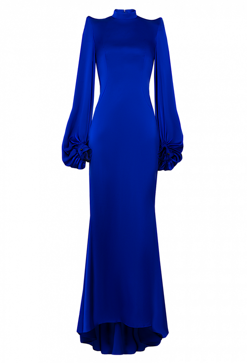 Платье синее силуэта "рыбка" воротник стойка 16-01-21SS