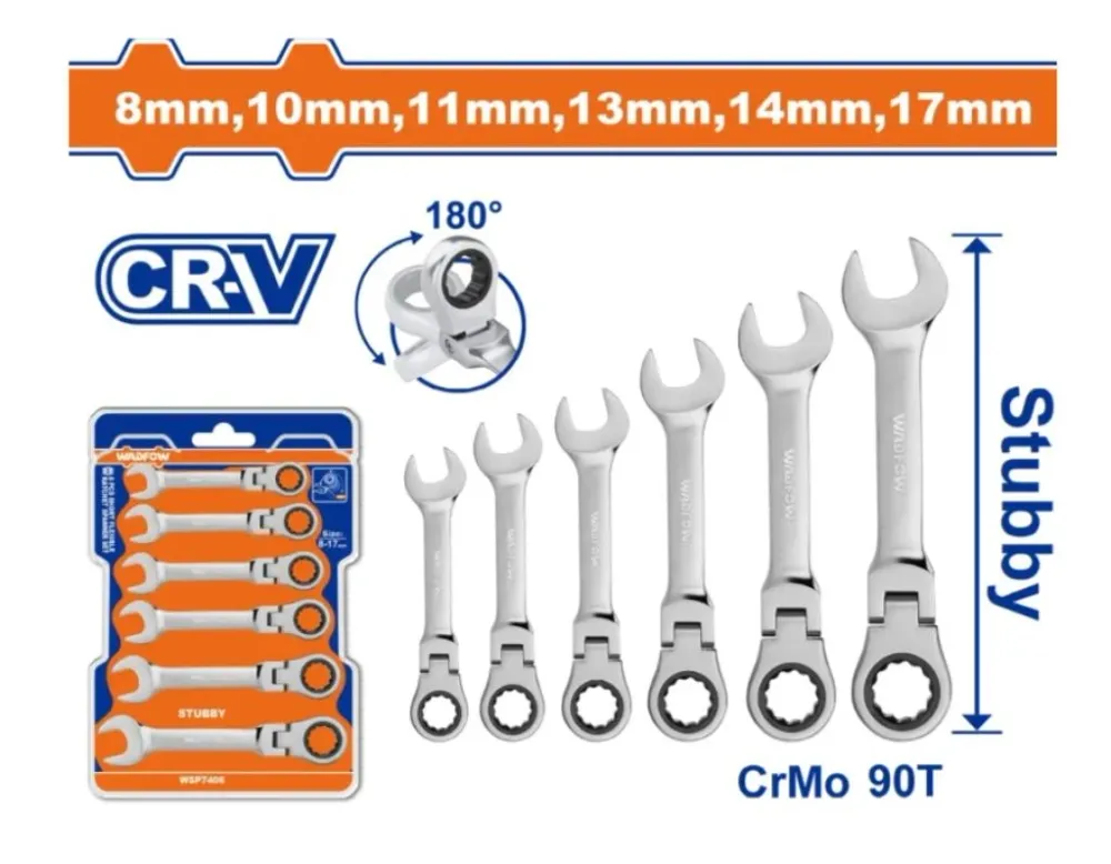 Набор комбинированных гаечных ключей с трещоткой WADFOW WSP7406 6 шт.