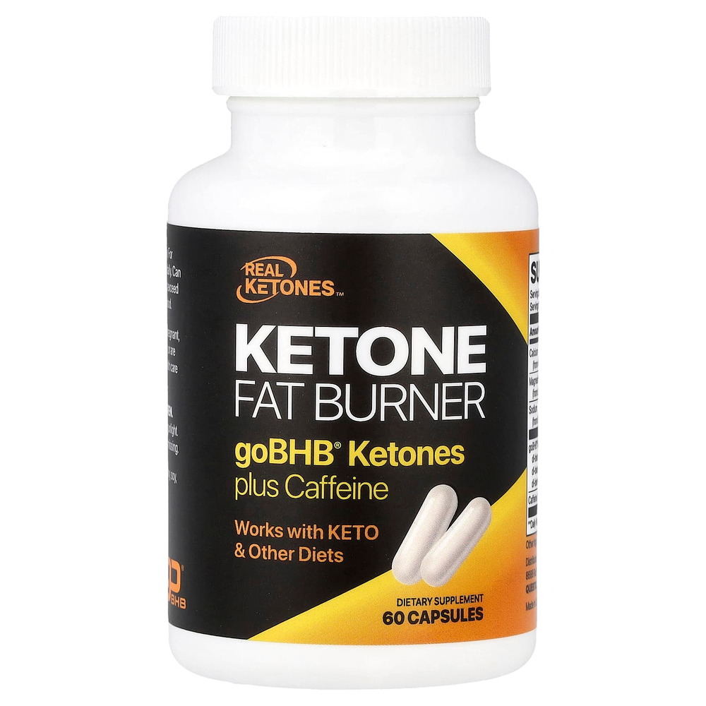Real Ketones, кетоновый сжигатель жира, кетоны с кофеином goBHB®, 60 капсул