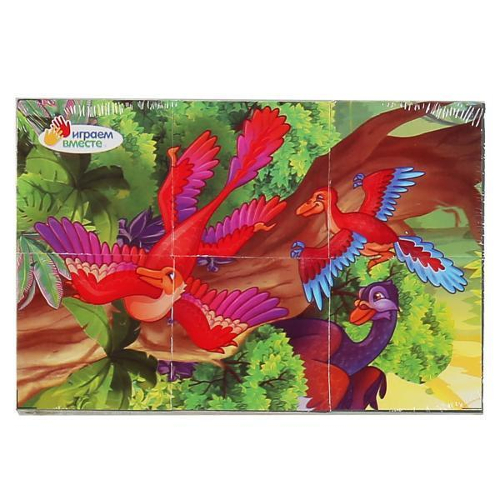 Набор из 6-и кубиков ДИНОЗАВРЫ, пленка ИГРАЕМ ВМЕСТЕ в коробка 54наб