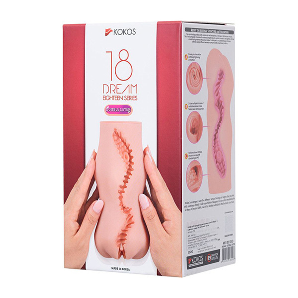Телесный мастурбатор-вагина 18см с двойным слоем Kokos Dream