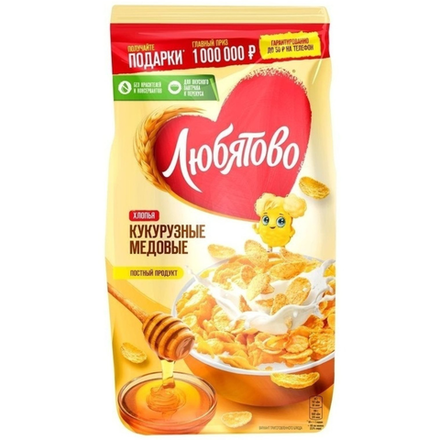 Хлопья Любятово Кукурузные медовые 250 гр