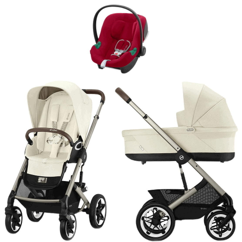 Коляска Cybex Talos S Lux TPE complete Aton B2 Dynamic Red 3 в 1 Seashell Beige с дождевиками