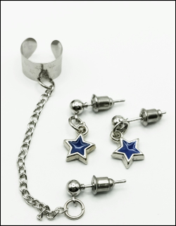 Набор сережек  "Синие звезды" с цепочкой.