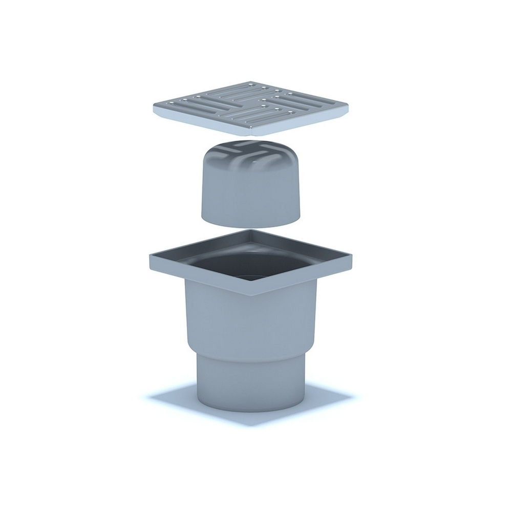 110 трап с вертик. спуском, н/рег решетка 150х150 нерж АНИ пласт TA1212