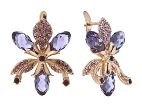 "Онсидиум" серьги в золотом покрытии из коллекции "Королева ночи" от Jenavi с английским замком