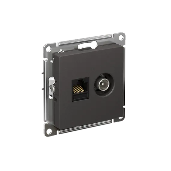 Розетка компьютерная + телевизионная 2-м СП AtlasDesign RJ45 кат.5E + TV механизм базальт SE ATN001489