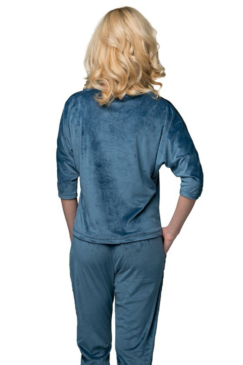 Домашний костюм из бархатистой ткани с декором из пайеток (Размер: L) (Цвет: голубой)