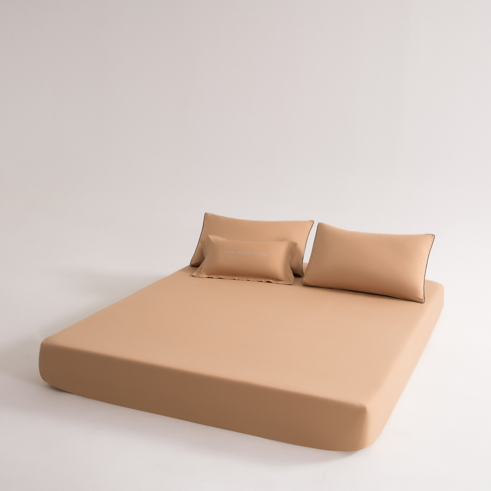 КПБ Однотонный Сатин Элитный на резинке OCER015, 2 спальный, 4 наволочки, простынь 140*200*30