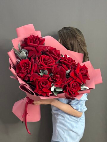 Букет из 9 французских роз сорта «Эксплорер» (Эквадор 60 см)