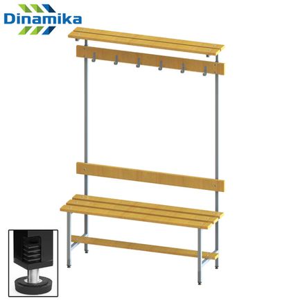 Скамейка для раздевалки с вешалкой 1200 мм с верхней полкой сиденье из фанеры с РО