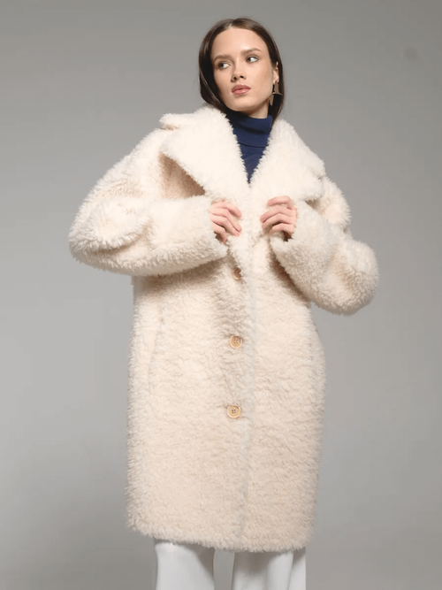Шуба женская из 100% овечьей шерсти мериноса на зиму, жемчужная, SilverFox