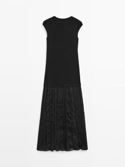 Massimo Dutti Длинное платье с контрастной отделкой и плиссировкой, черный
