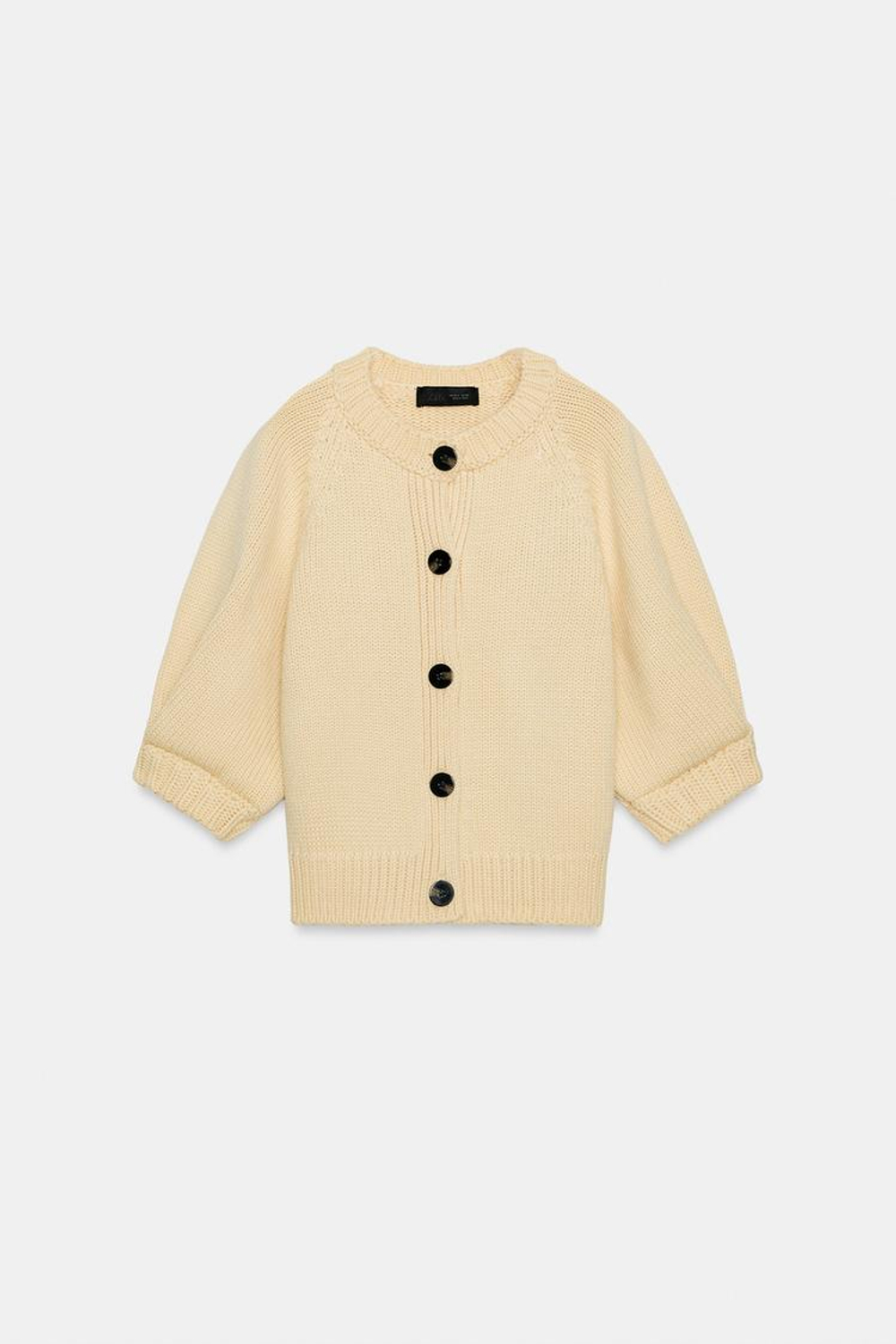 ZARA КАРДИГАН С ОБЪЕМНЫМИ РУКАВАМИ, ЯИЧНО-ЖЕЛТЫЙ