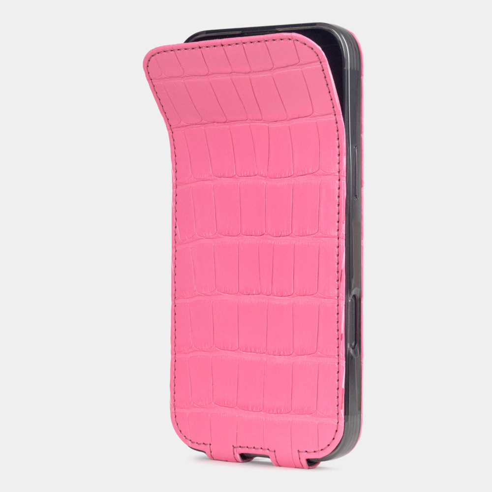 Чехол iPhone 16 Pro Max натуральная кожа аллигатора, розового цвета