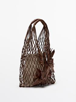 Massimo Dutti Плетеная мини-сумка из кожи, коричневый