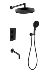 Комплект для душа CELL, лейка верхняя+ручная, излив, встраиваемый смеситель с термостатом BLACK