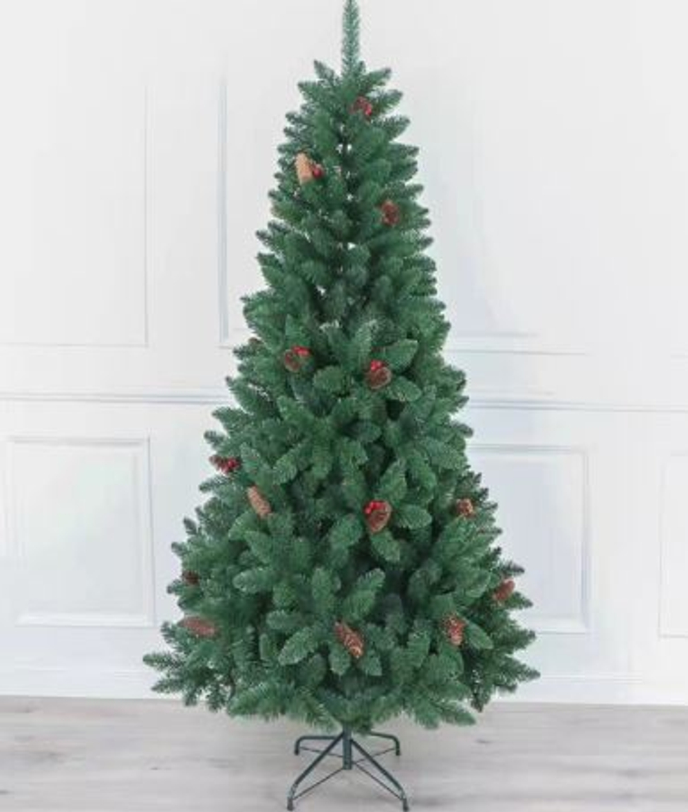 Ёлка «Лесное утро» 150 см, ПВХ с шишками и ягодами (456 веток)