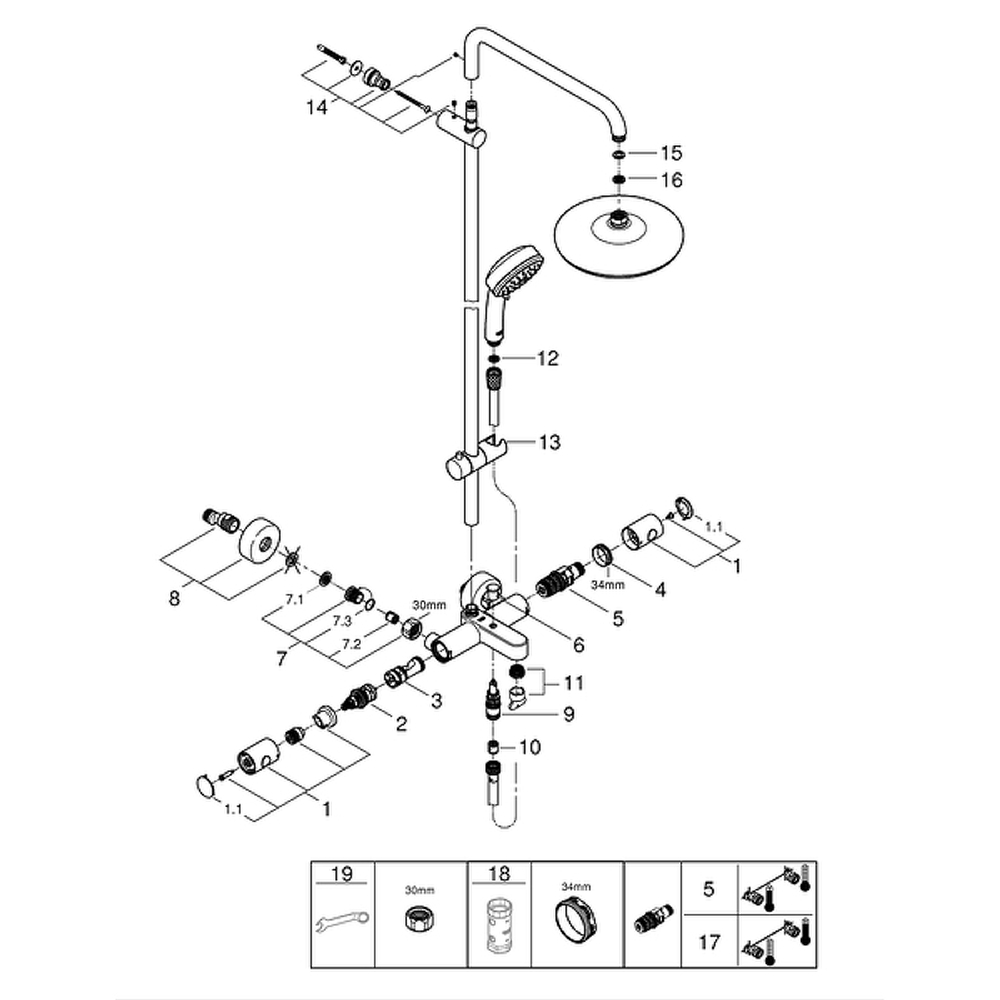 Душевая система Grohe Tempesta Cosmopolitan System 26223001 с термостатом Хром