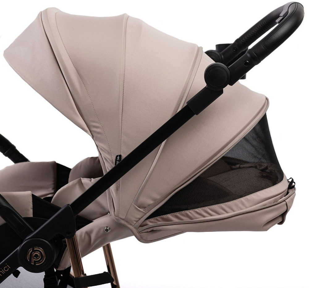 Прогулочная коляска Peppy Amici с автокреслом Verona Black Beige рама Gold
