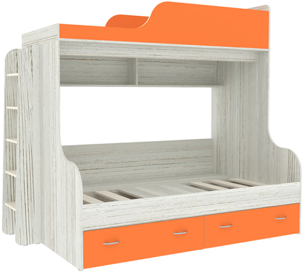Двухъярусная кровать КарИВи Дуэт-15 с деревянной лестницей Винтерберг Оранжевый