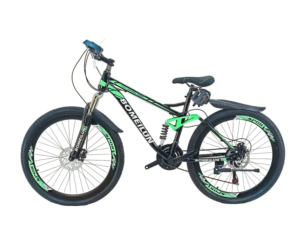 Велосипед Dinos 26" 21скор (стальная 2х-подвесная рама, диск. тормоз, высокий обод) Черно-зеленый (D