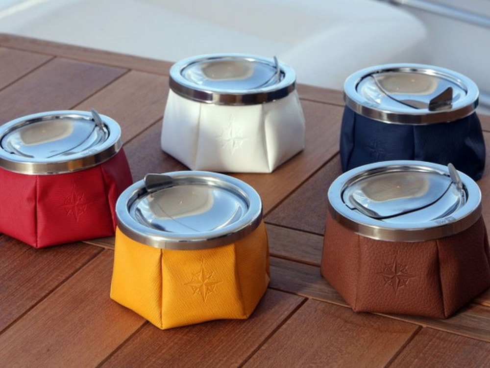 Яхтенная Пепельница нескользящая, белая, нержавеющая сталь и кожа (10254681)