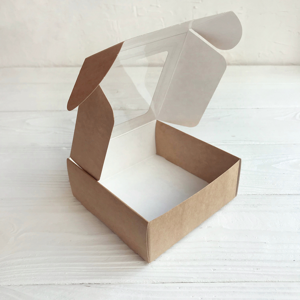 Коробка с окном 11 х 11 х 4,5 см, коробка для эклеров, коробка для пряников, коробка для мыла, кондитерская коробка