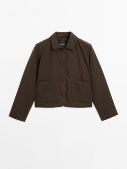 Massimo Dutti Укороченная стеганая куртка с обтяжными пуговицами, коричневый