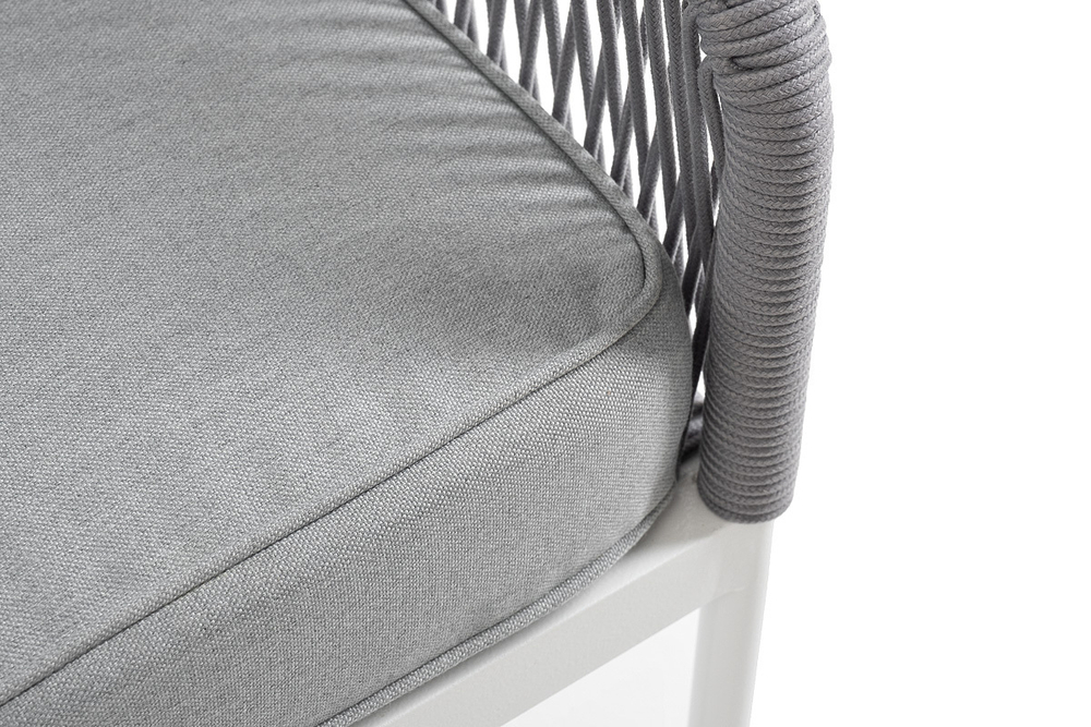 "Канны" левый модуль плетеный из роупа, каркас алюминий белый шагрень, роуп светло-серый круглый, ткань светло-серая